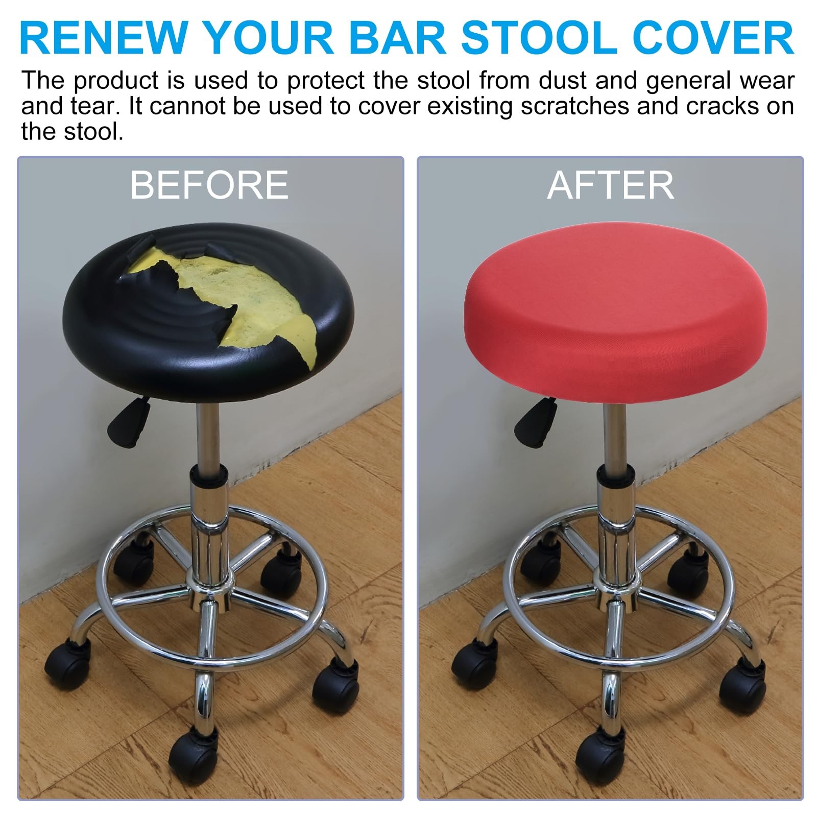 9.5" Round Bar Stool Cover, 4 Pack Washable Elastic Stool Cover for Diameter ...