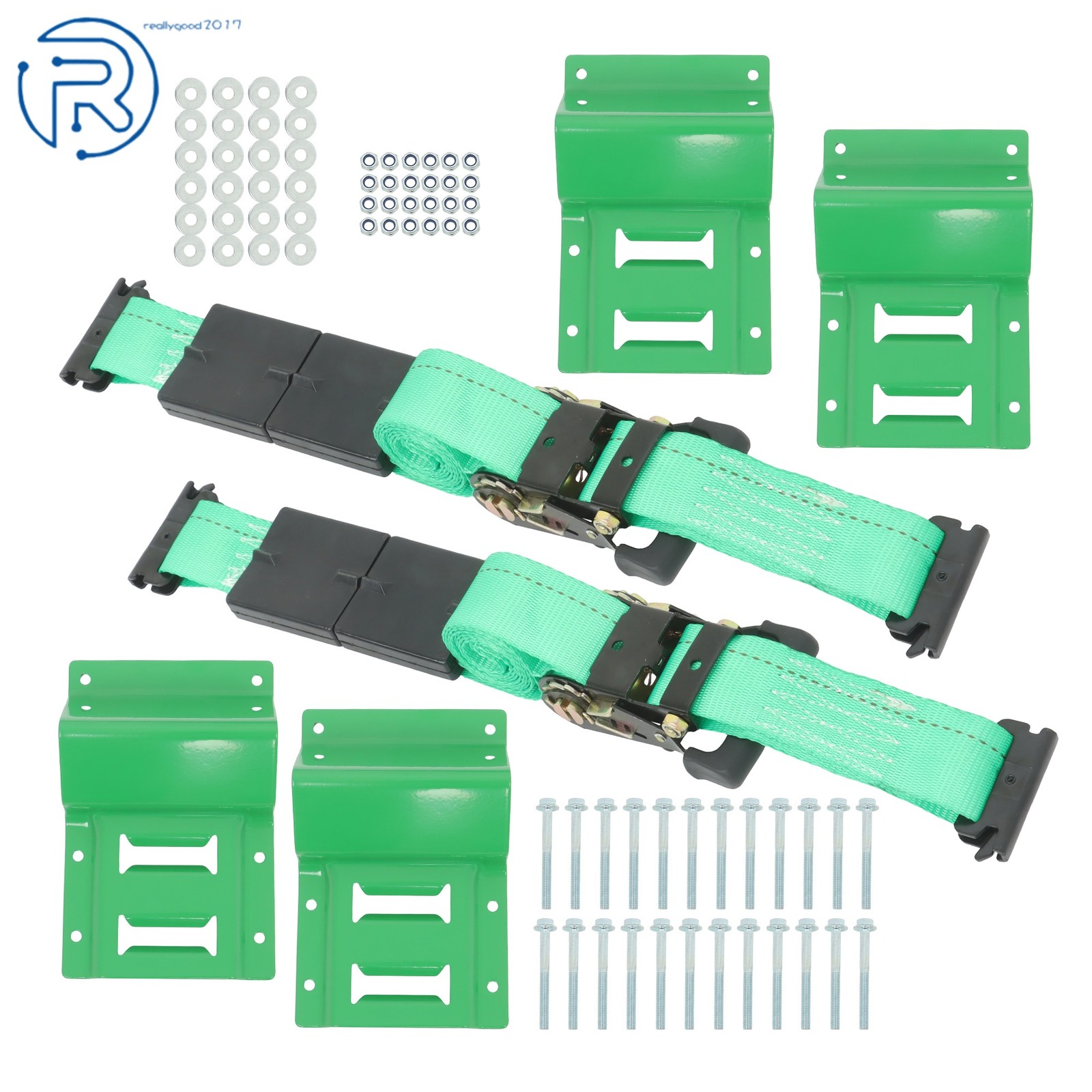 1 Pack New Green Car Wheel Chock Tie Down Kit Ratchet Straps E Track System
