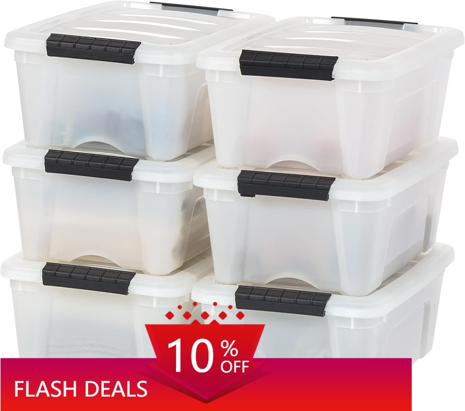 13-Quart Plastic Storage Containers (with Lids and Buckles) 6-Piece Set - White