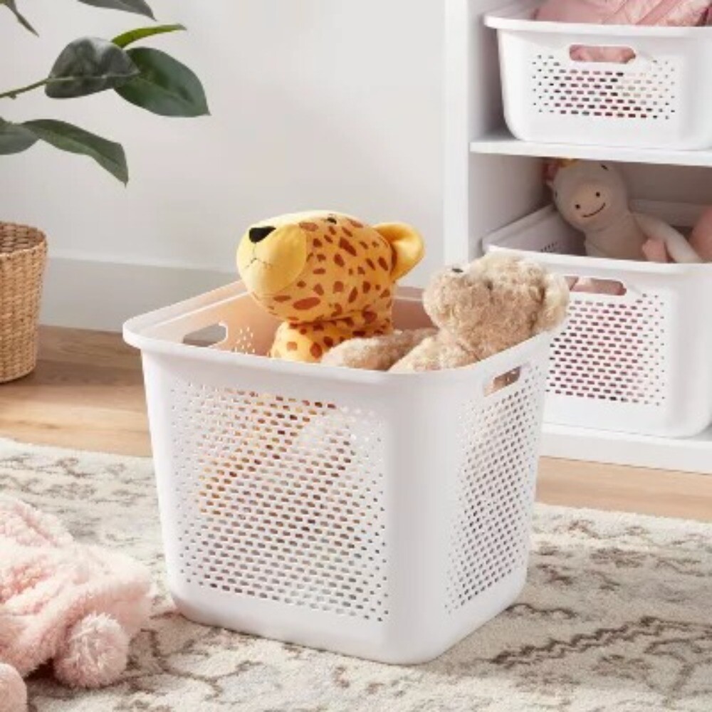 Large Decorative Plastic Bin with Cutout Handles