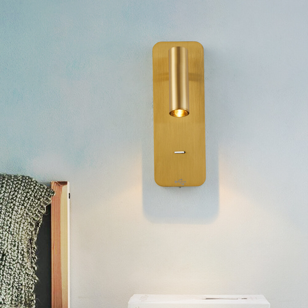COB LED Headboard Reading Lamp Phone Charger Bedside Wall Light Fixture Switch