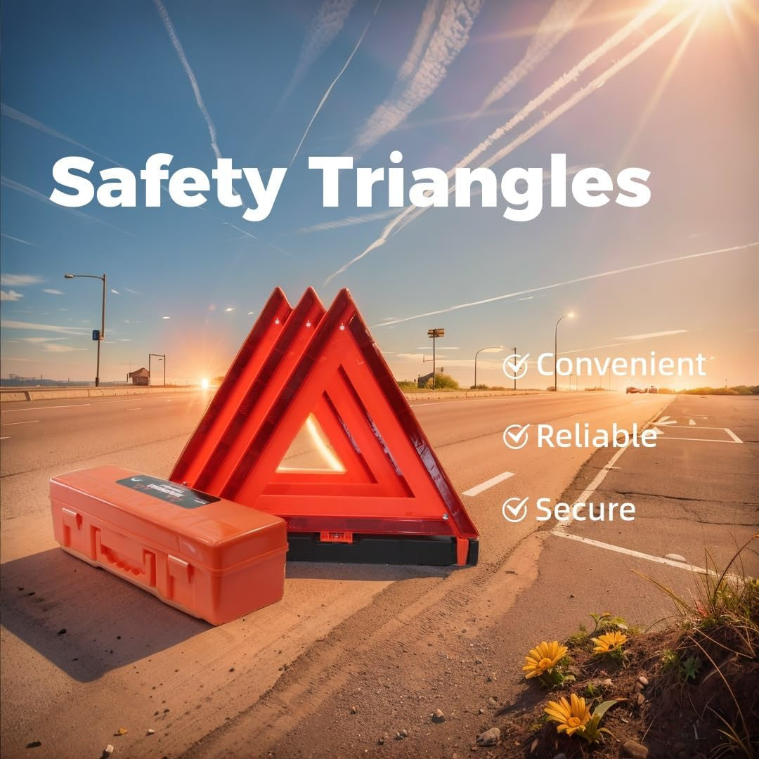 3 Pack Foldable Reflective Warning Triangles Heavy Base Roadside Safety Set DOT