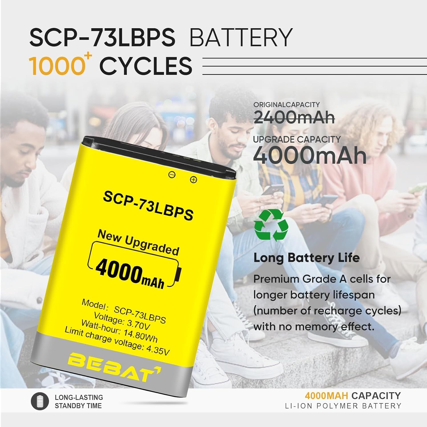 SCP-73LBPS Battery,4000mAh High Capacity New 0 Cycle Li-ion Battery...