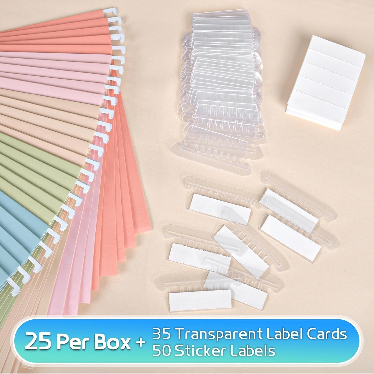 25-Pack Pastel Hanging File Folders with Labels for Effortless Organization