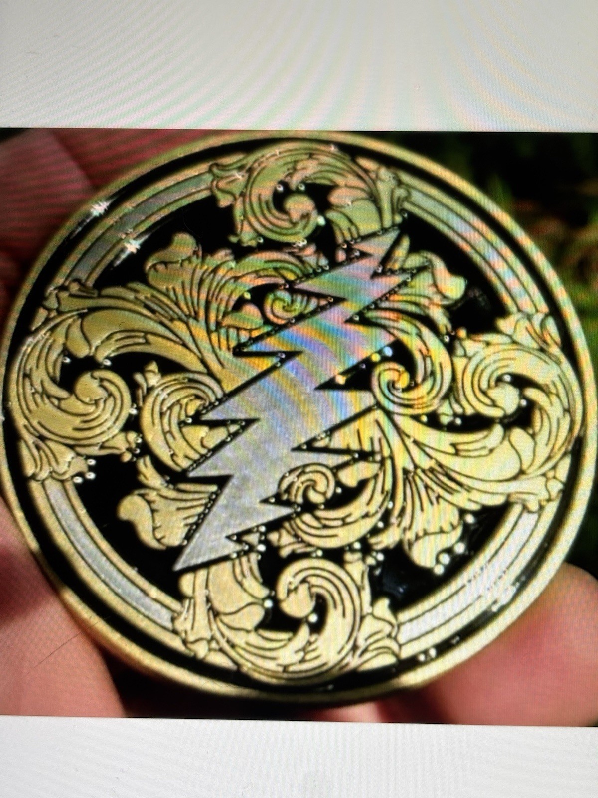 Scrollwork 13 point Bolt buckles, Grateful Dead fanart Bronze & Silver