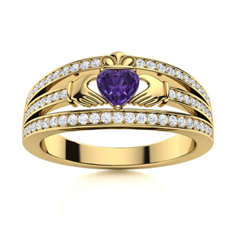 925 Silver Amethyst Stone Mother Solitaire with Accents Boho Ring Jewelry