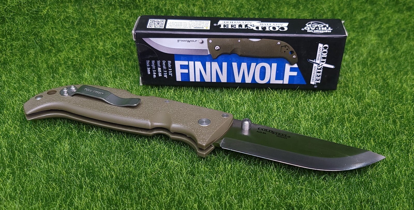 Cold Steel Finn Wolf, Drop Point Plain Edge 3.5" Folding Blade, OD Green - 20NPF