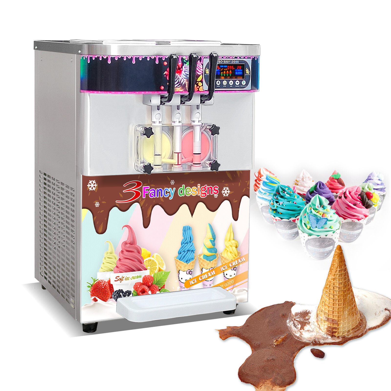 Kolice Commercial 3 Flavors Countertop Soft Serve Ice Cream Machine