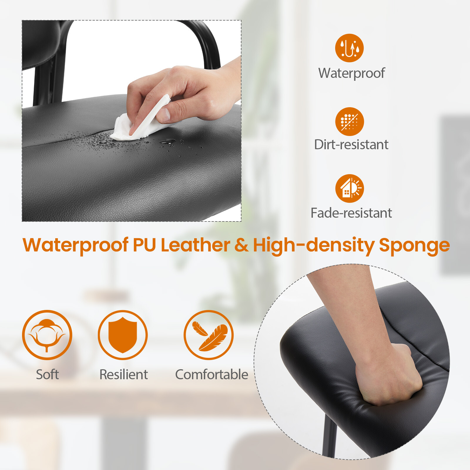 PU Leather Guest Reception Home Office Chair with Padded Arm and Lumbar Support