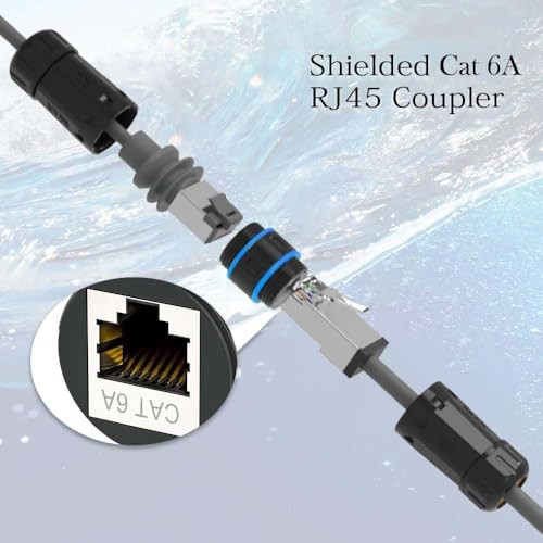 - RJ45 Cat6A Coupler – IP68 Waterproof Shielded Ethernet Inline Lot de 1