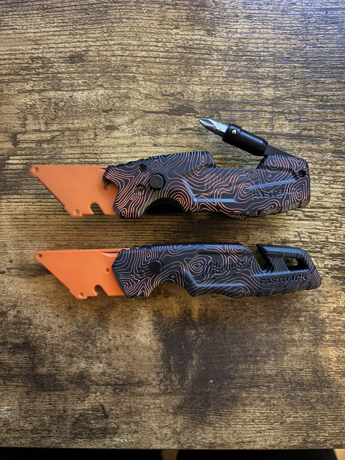 Milwaukee Fastback Folding Knife Utility Custom Orange Black Topo 48-22-1502