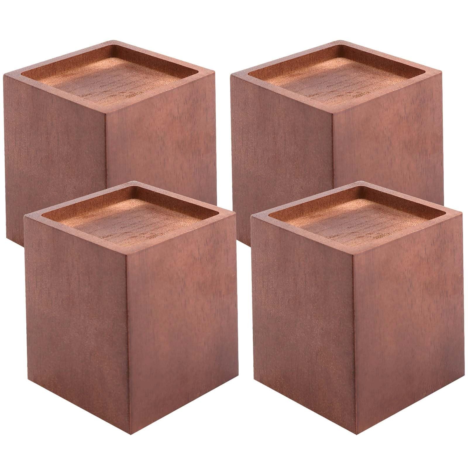 4 Pack 4 Inch Natural Solid Wood Square Bed Risers Furniture Lifters Sofa