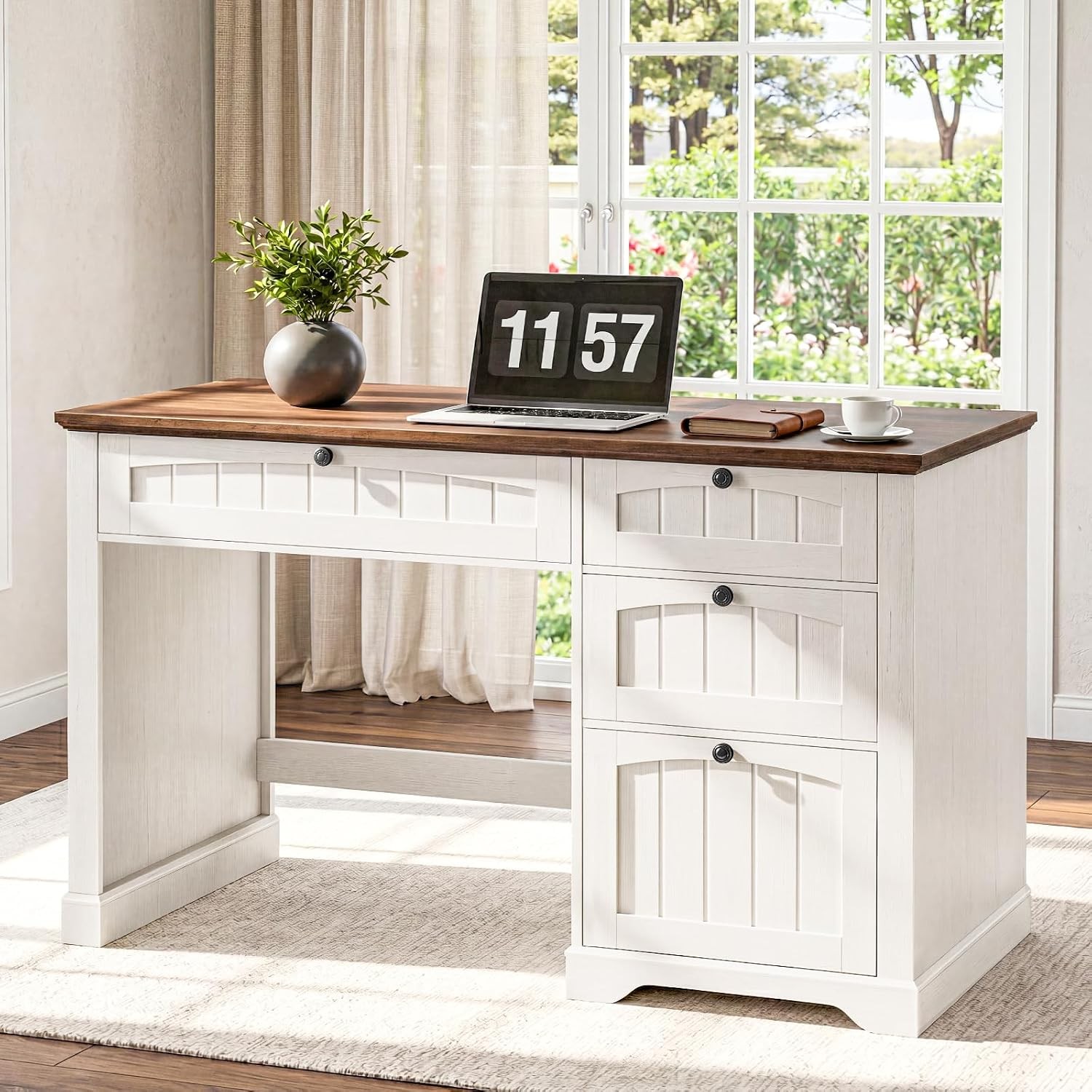 Farmhouse 47" Executive Desk with 4 Drawers, Adjustable File Drawer,
