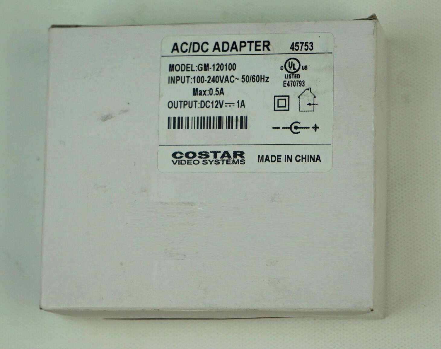 Power Supply Costar Video Systems 45753 12 Volts DC Regulated Power Supply for