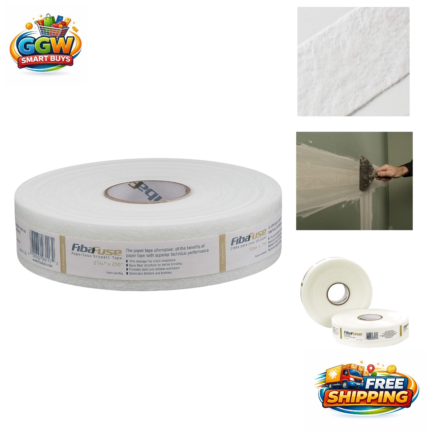 FibaFuse 2-1/16 in x 250 ft Paperless Drywall Joint Tape - Ultimate Durability