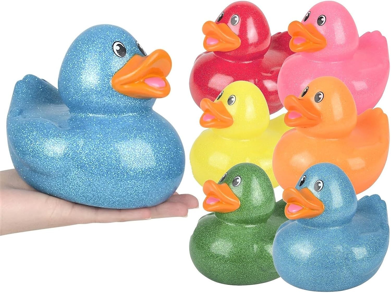 Large 6" Tall Glitter Rubber Duckies (12 Pack)