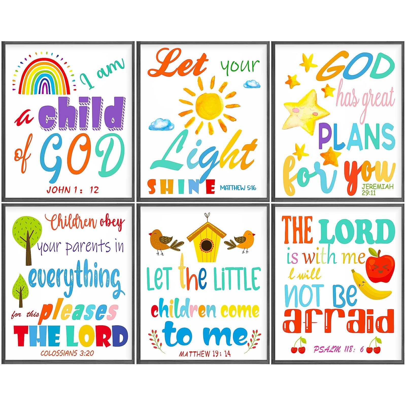 Set of 6 Sunday School Decorations for Classroom Colorful Rainbow Bible Scrip...