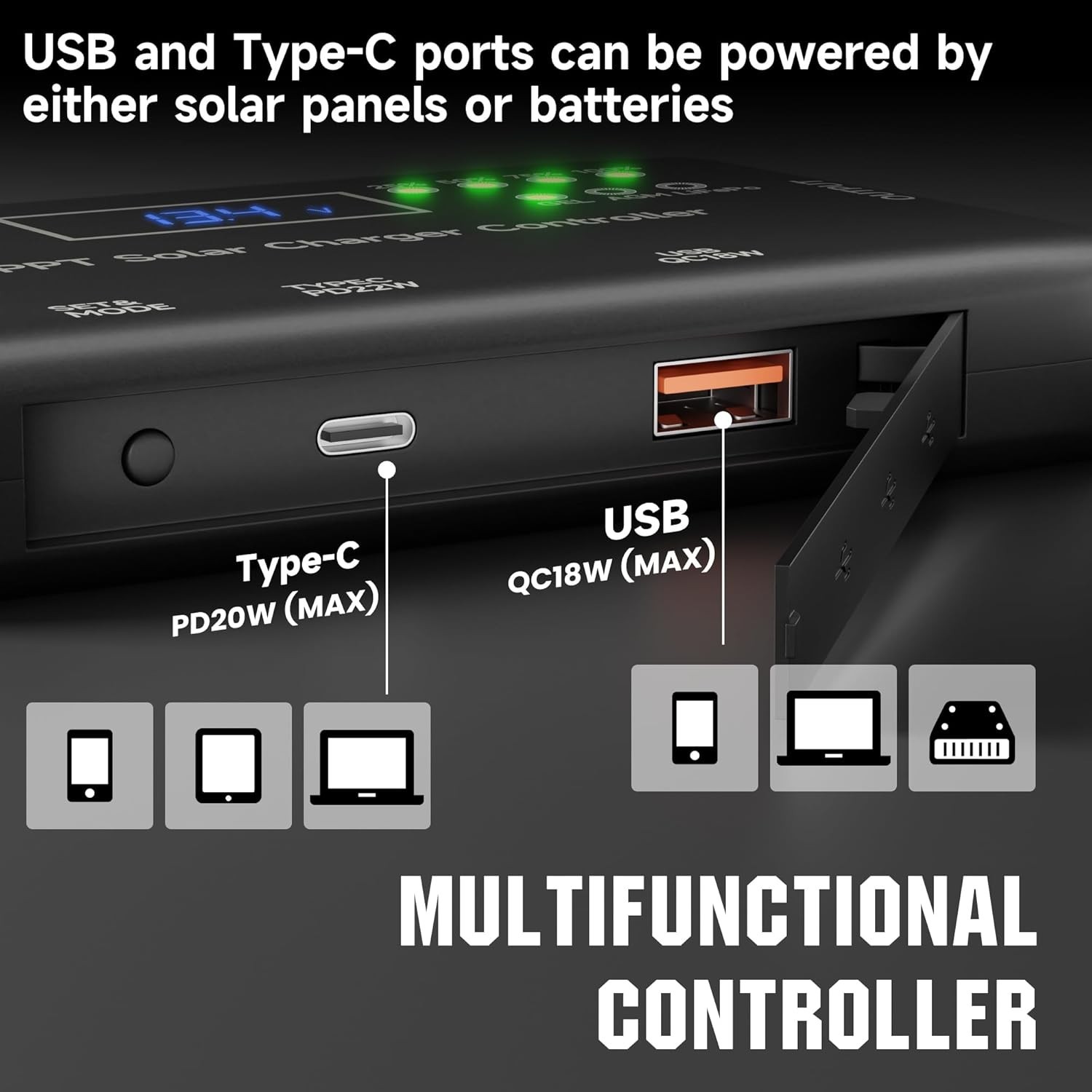 Multi-Device Charging Power Solar Controller - Type-C USB