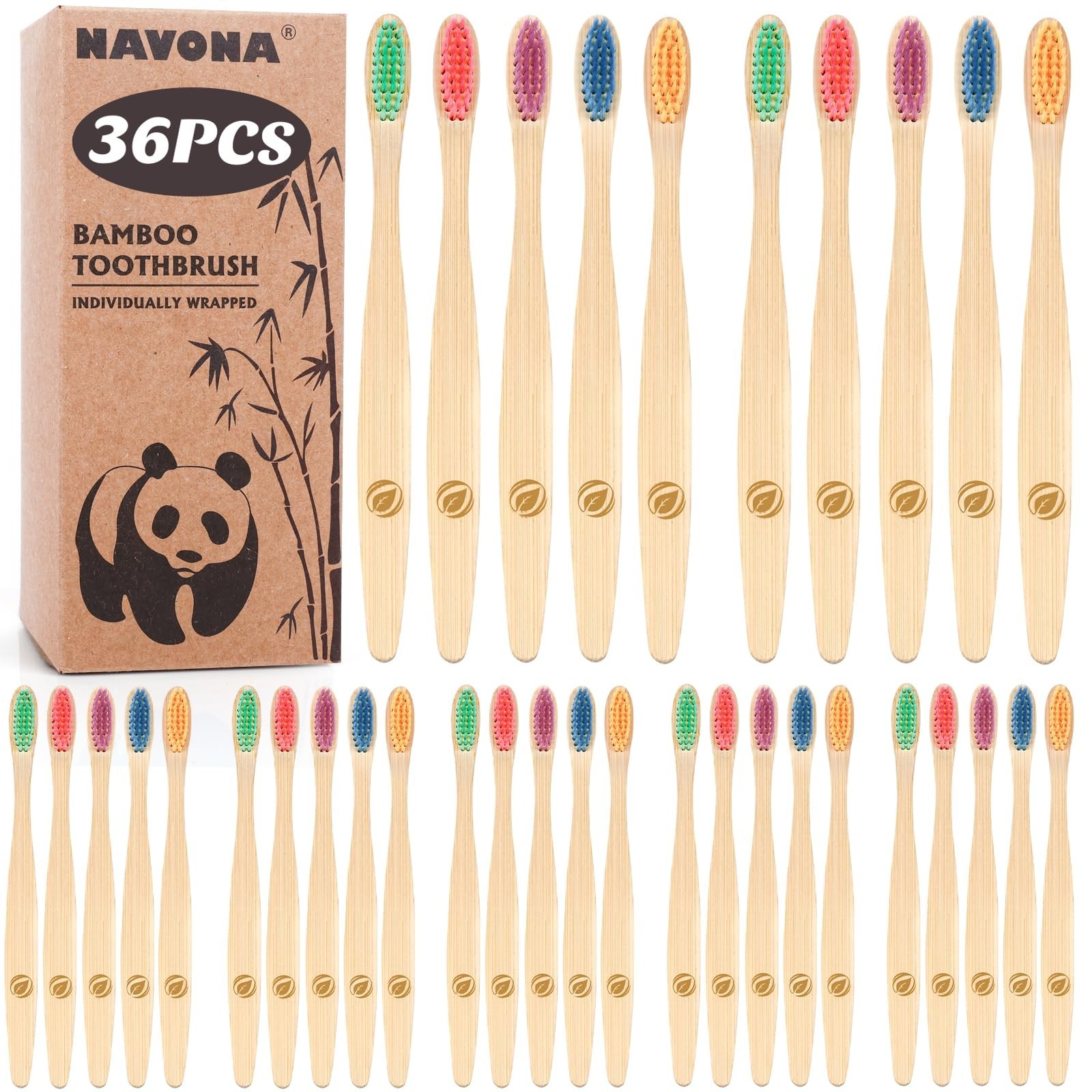 Navona 36 PCS Bamboo Toothbrushes, Kids Aged 7+ Bamboo Toothbrush Pack | Eco-...