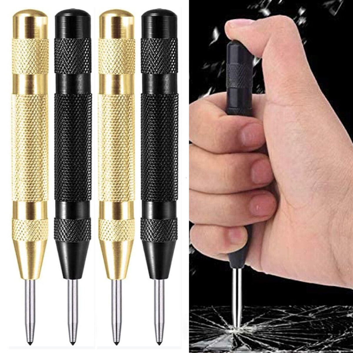 4PCS Automatic Center Punch Strike Spring Loaded Marking Starting Hole Tool Set