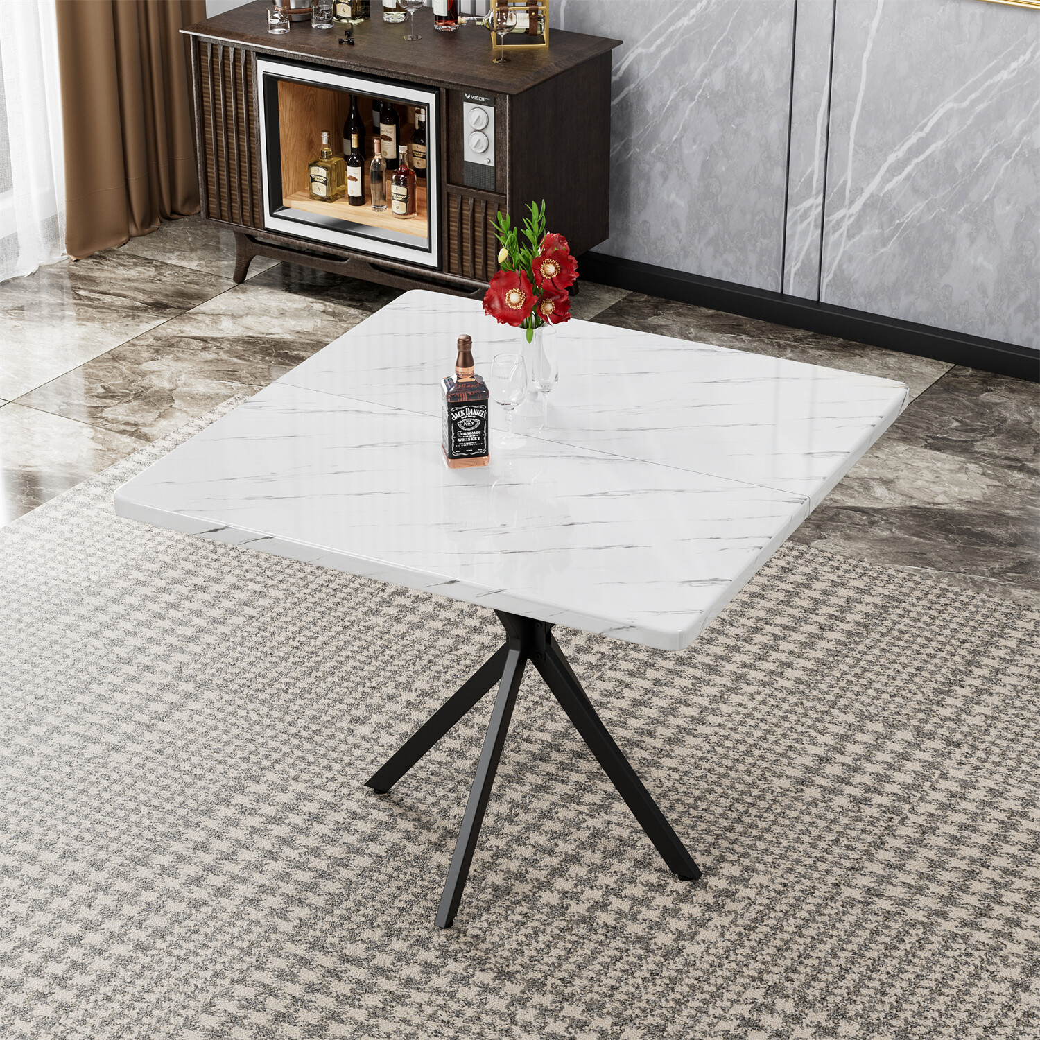 Modern Dining Table Square Dining Table Kitchen Dining Room Table For 4-6 Person