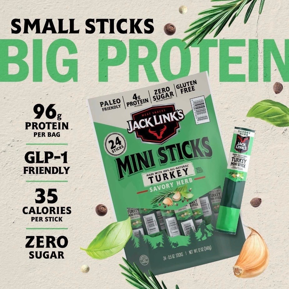 Jack Link’s Savory Herb Mini Turkey Stick 0.5 oz 24 Pack Protein Snacks