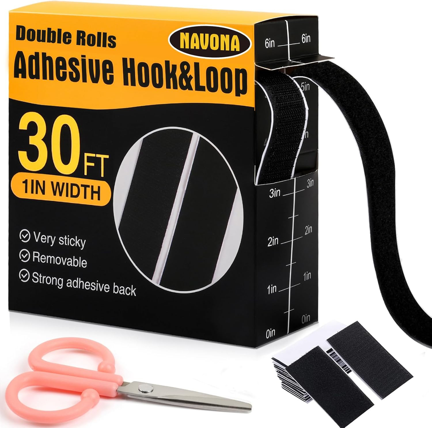 30Ft X 1 Inch Hook and Loop Strips with Adhesive – 2 Rolls Heavy Duty Hook and L