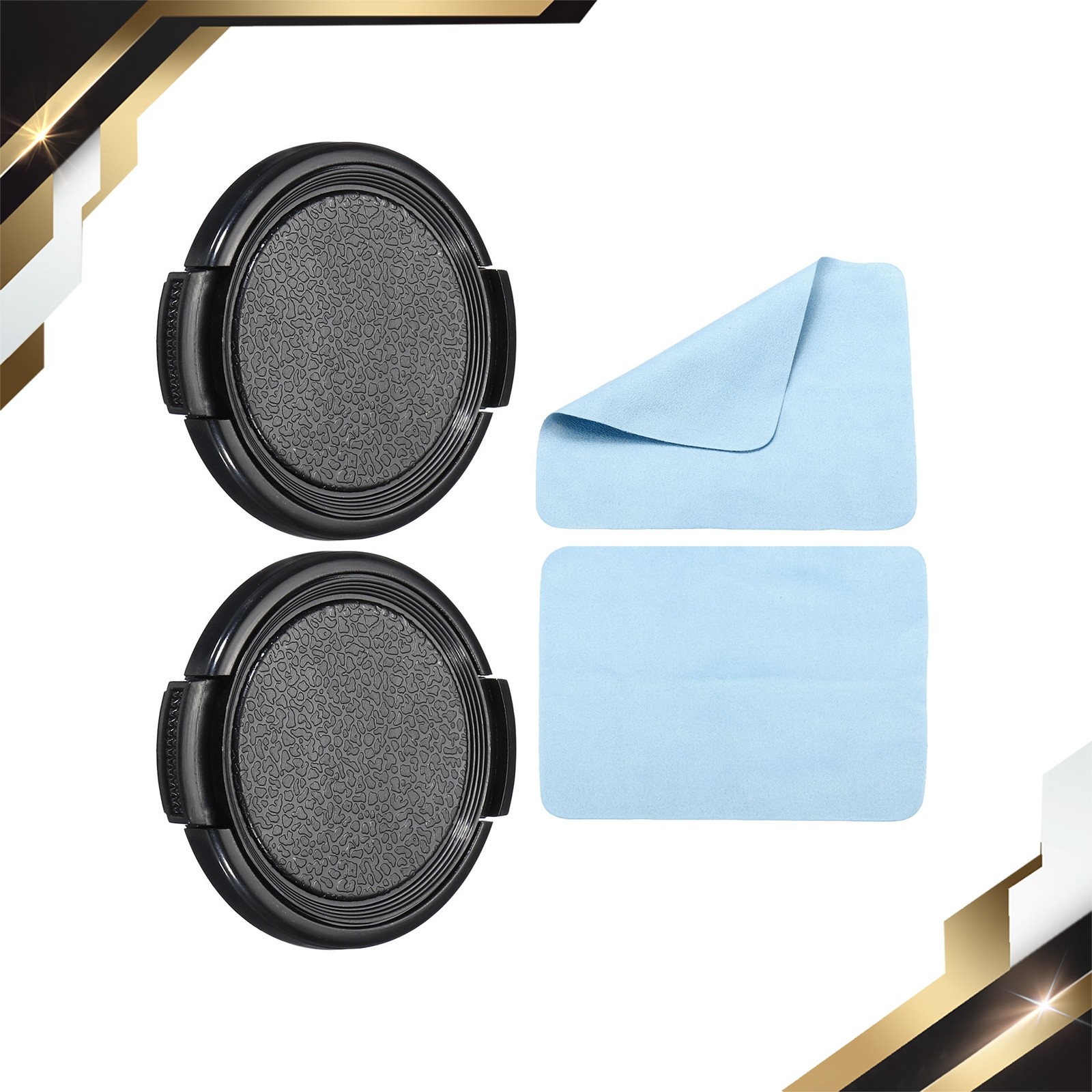 2 x Camera Lens Cap Sides Pinch Front Lens Cover with Cleaning Cloth for 43mm