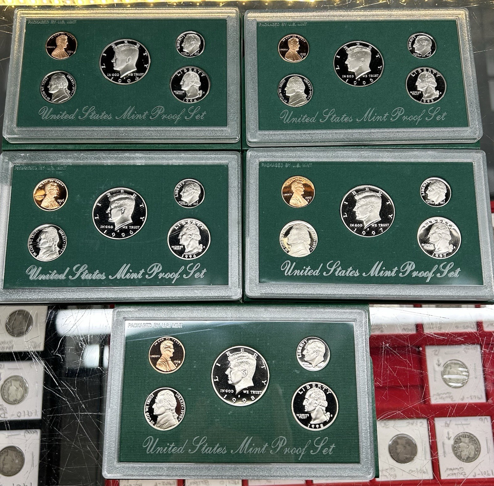 ESTATE LOT! Lot of U.S. Proof Sets “Green Sets” 1994-1998 ALL OGP/ 5 Sets