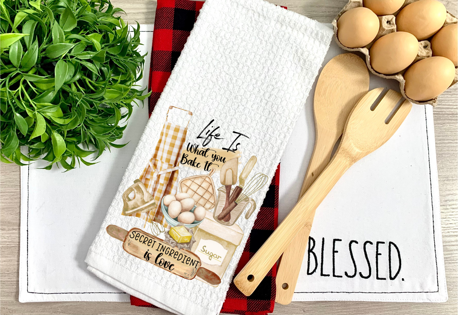 Life, What You Bake It, Waffle Weave Dish/Tea Towel, Micro Fiber, 16x24" (T81)