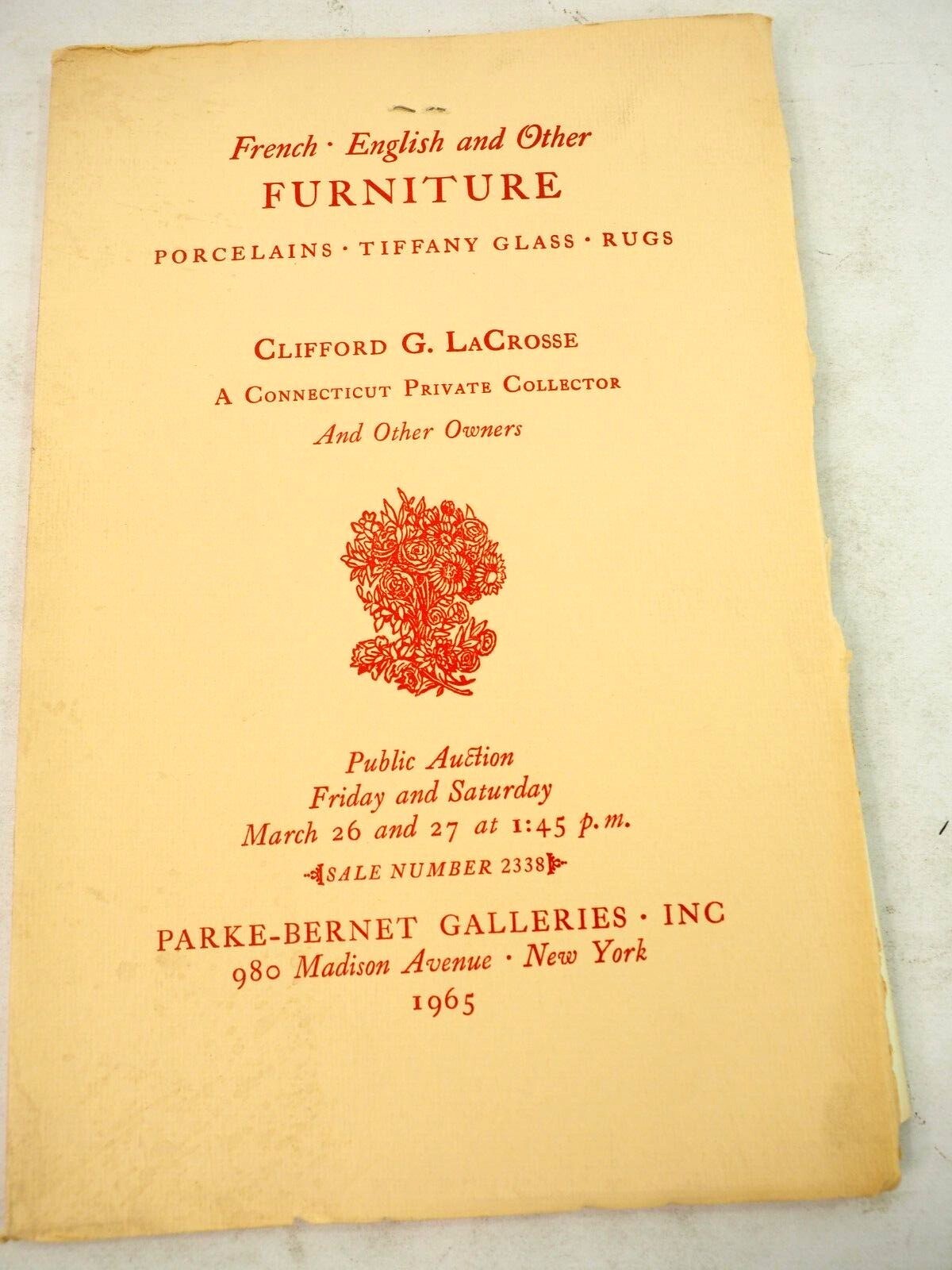 Parke-Bernet Furniture-Tiffany-Rugs Auction Catalog #2338 Mar.1965 w Prices Paid
