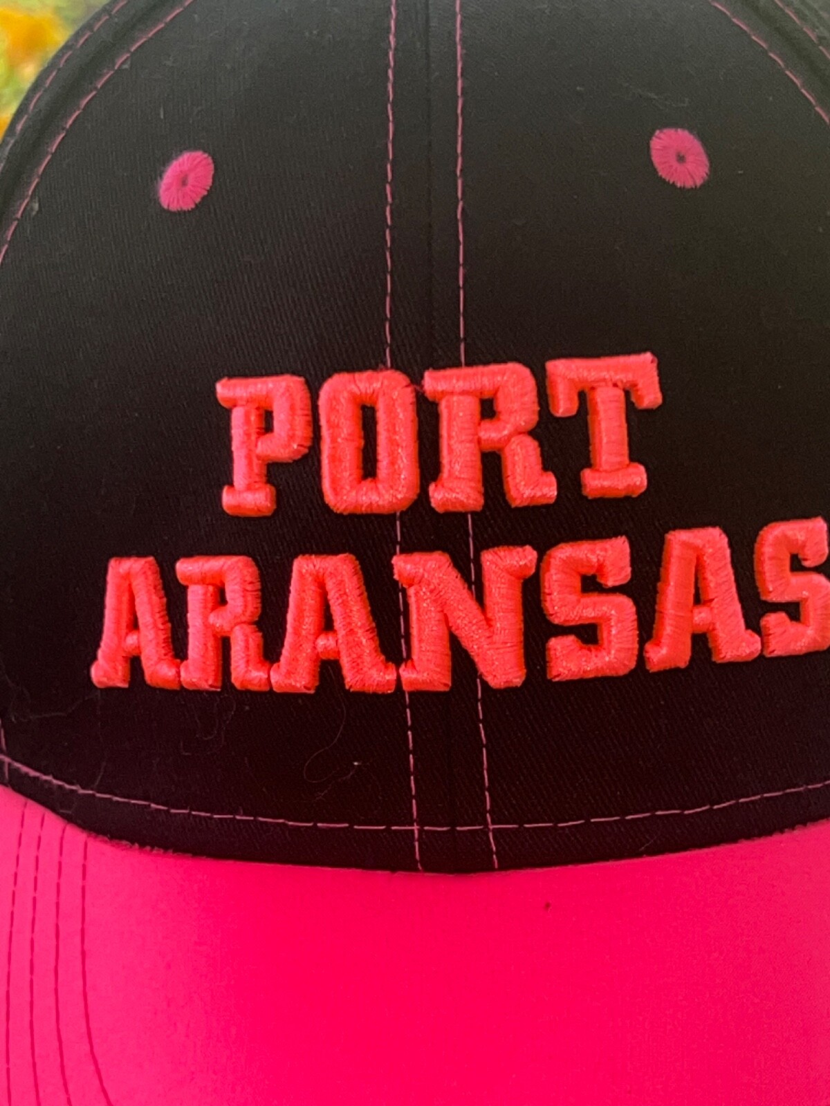 Port Aransas Black and Bright Pink Hat Cap Hook Loop VGC