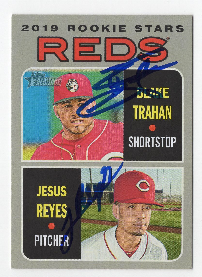 BLAKE TRAHAN JESUS REYES Signed Auto 2019 Heritage Reds Rookie Stars Card #36
