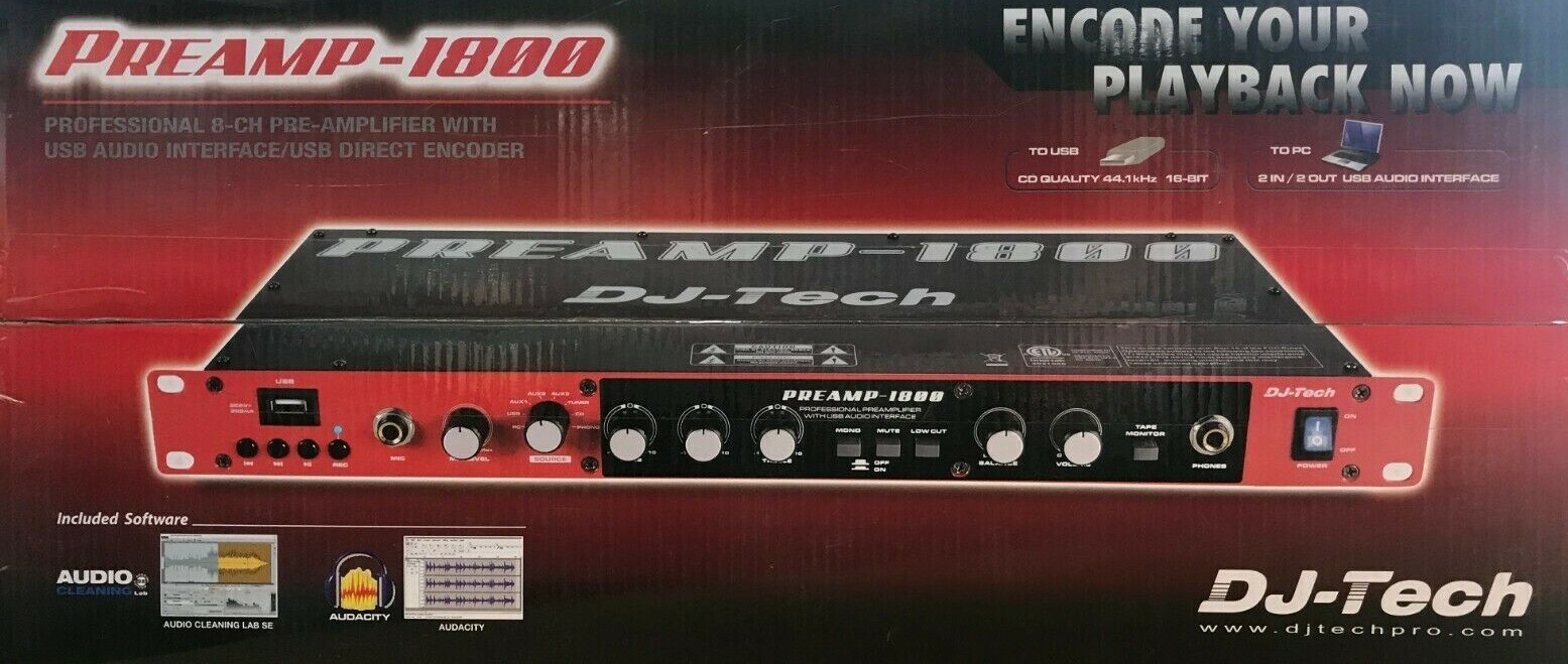 DJ Tech - PREAMP-1800 -8Ch Pre-Amplifier with USB Audio Interface/Direct Encoder