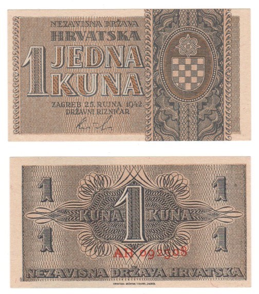 CROATIA 1 Kuna Banknote (1942) P.7 - UNC
