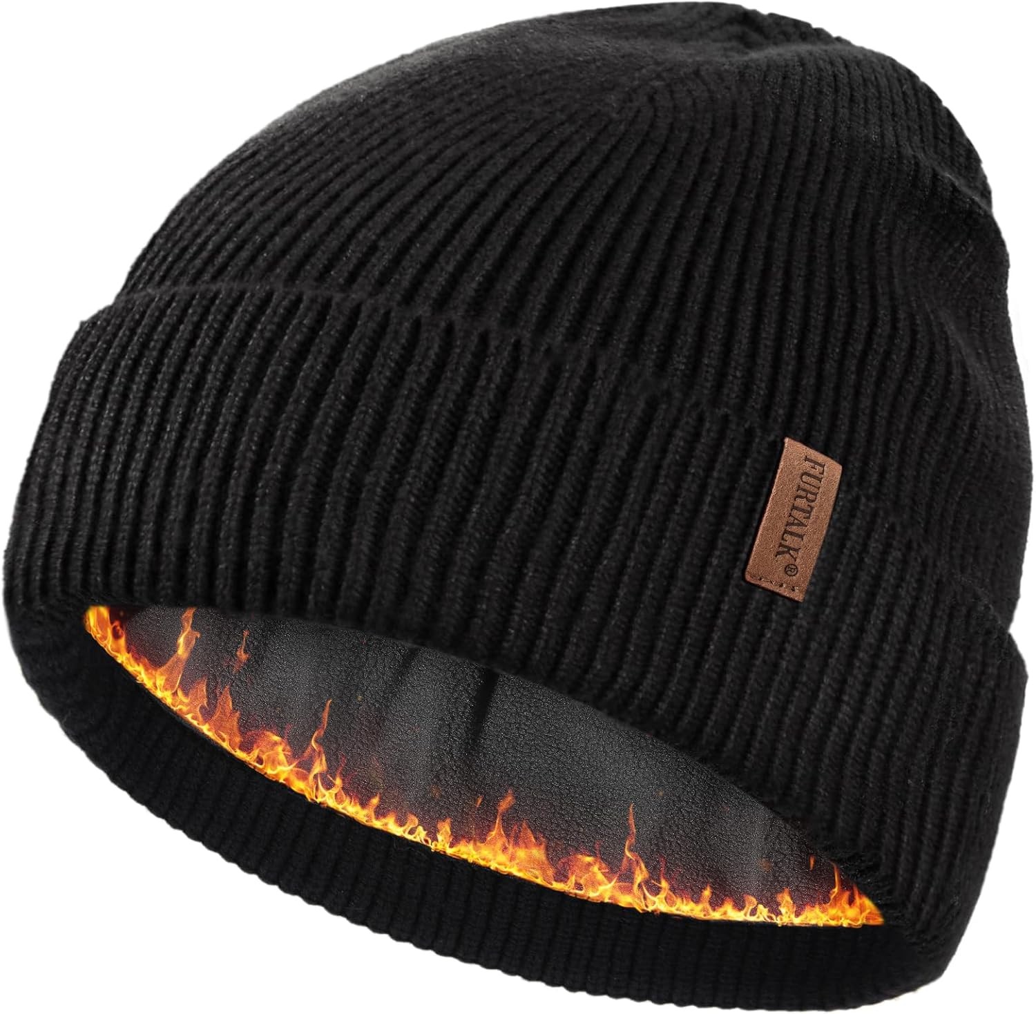 FURTALK Winter Hats for Men Women Fleece Lined Beanie Warm One Size, Black
