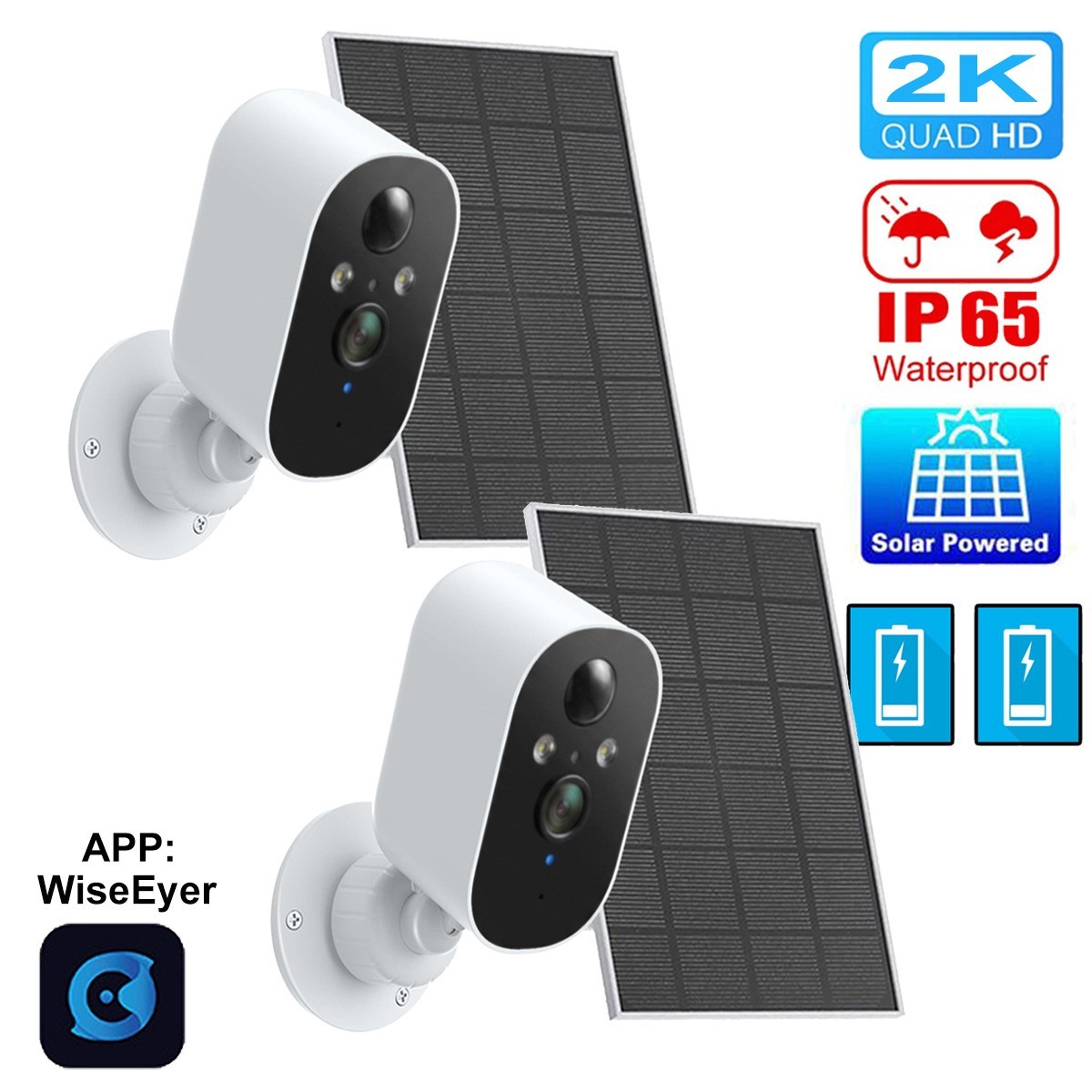 Waterproof Wireless Solar Powered Security Camera WiFi Night Vision 2-Way Audio