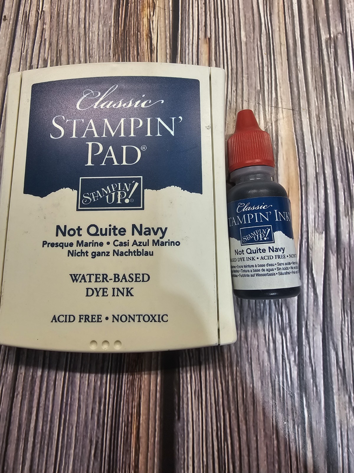 STAMPIN' UP! NOT QUITE NAVY Classic Ink pad & FULL REFILL Old Style LINEN