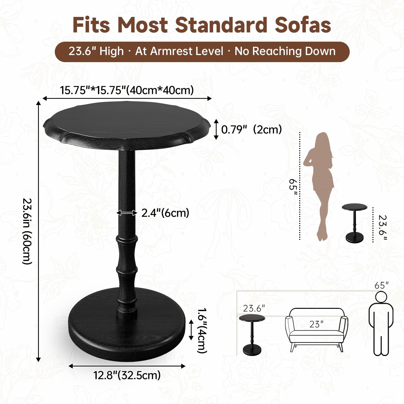 Mid-Century Modern Round Side Table - Solid Wood, Easy 5-Min Assembly, Vintage A