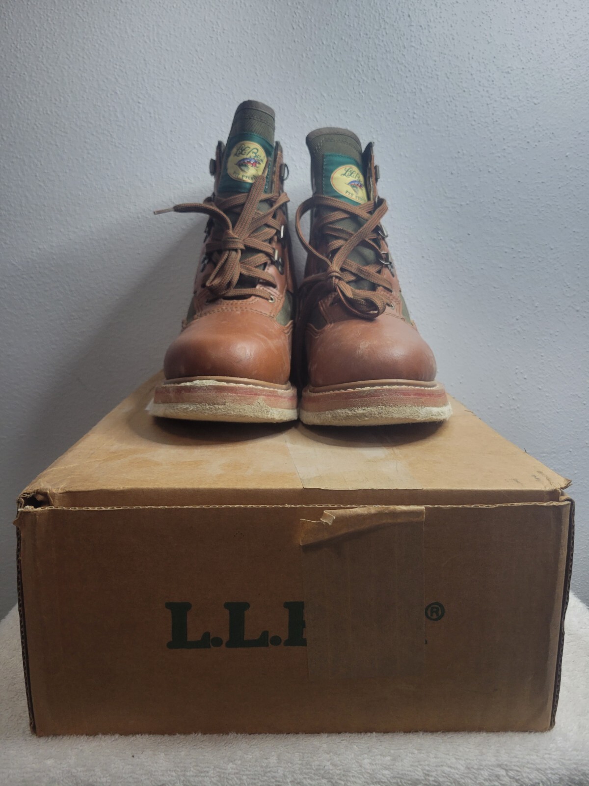 Vintage L.L. Bean Mens Fly Fishing Wading Boots Size 9 Brown & Green
