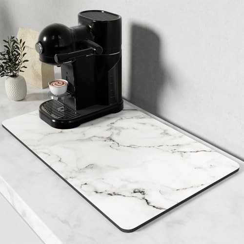 Coffee Mat Cute Marble Style Coffee Bar Mats for 12" x 19" White Marble