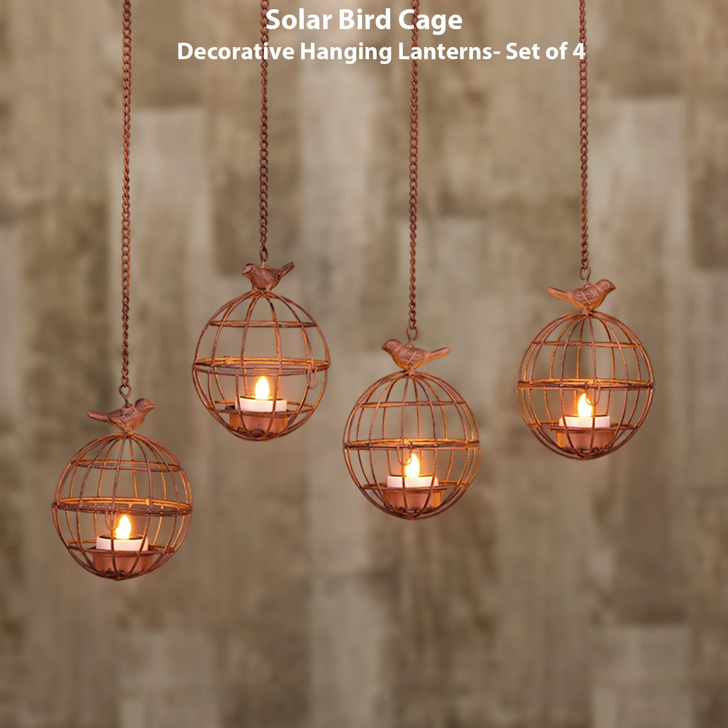 4 Pack Solar Hanging Lantern Lights Outdoor Birdcage Patio Decor