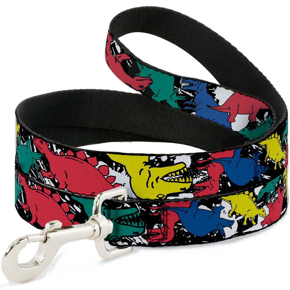 Dog Leash Dinosaurs/Paint Splatter Black/White/Multi Color NARROW 0.5"