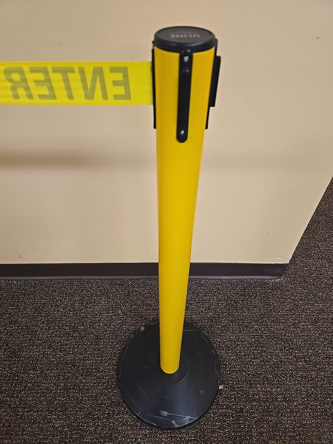 Uline Yellow Crowd Control Posts with Retractable Caution Belt