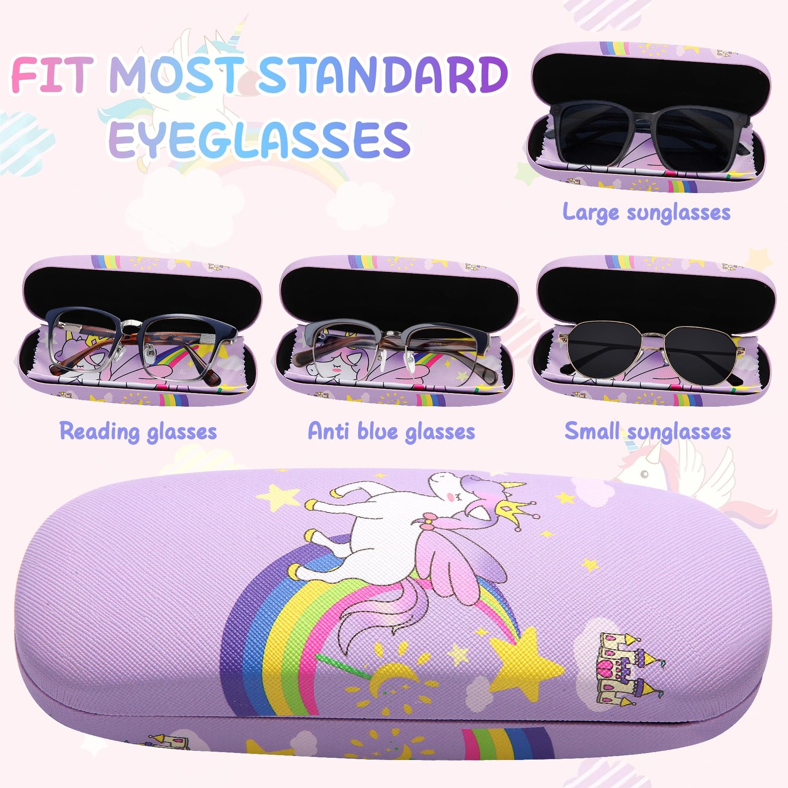 3 Pcs Cute Eyeglasses Case Hard Shell Storage Cases Unicorn Hard Clamshell Gl...