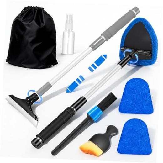 Windshield Cleaner Tool, Car Interior Cleaning Kit with Extendable Handle Blue