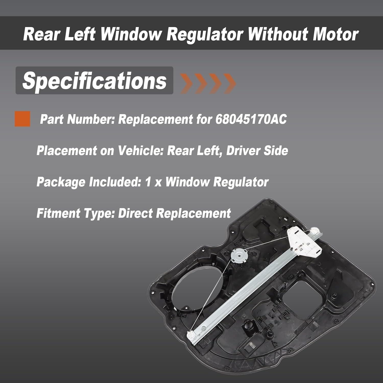 Rear Left Window Regulator Driver Side Without Motor Replacement for Ram 1500 Cl
