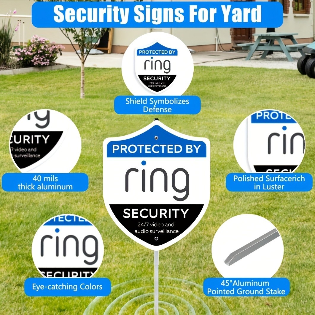 Aluminum Security Yard Sign With Stake Compatible With Ring Camera System Kit