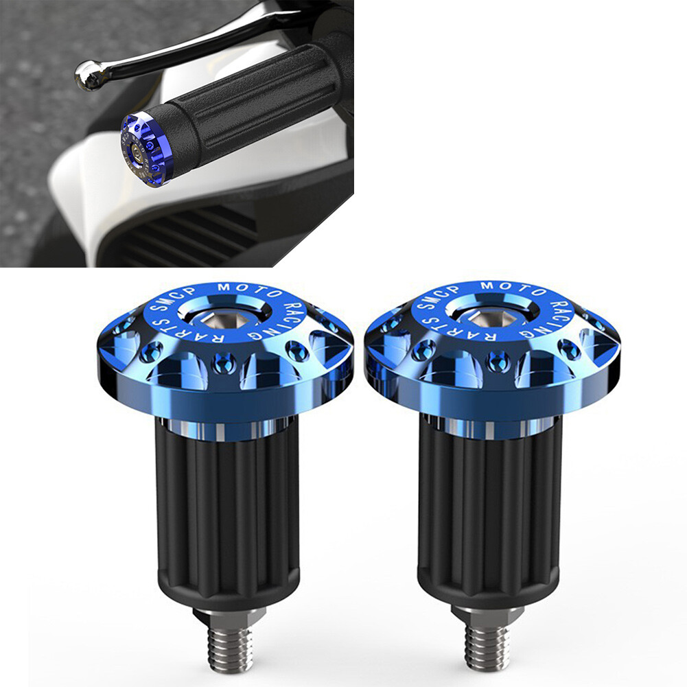 US 7/8'' Motor Blue Dirt Bike CNC Handlebar Grips Bar End Cap Plugs Slider