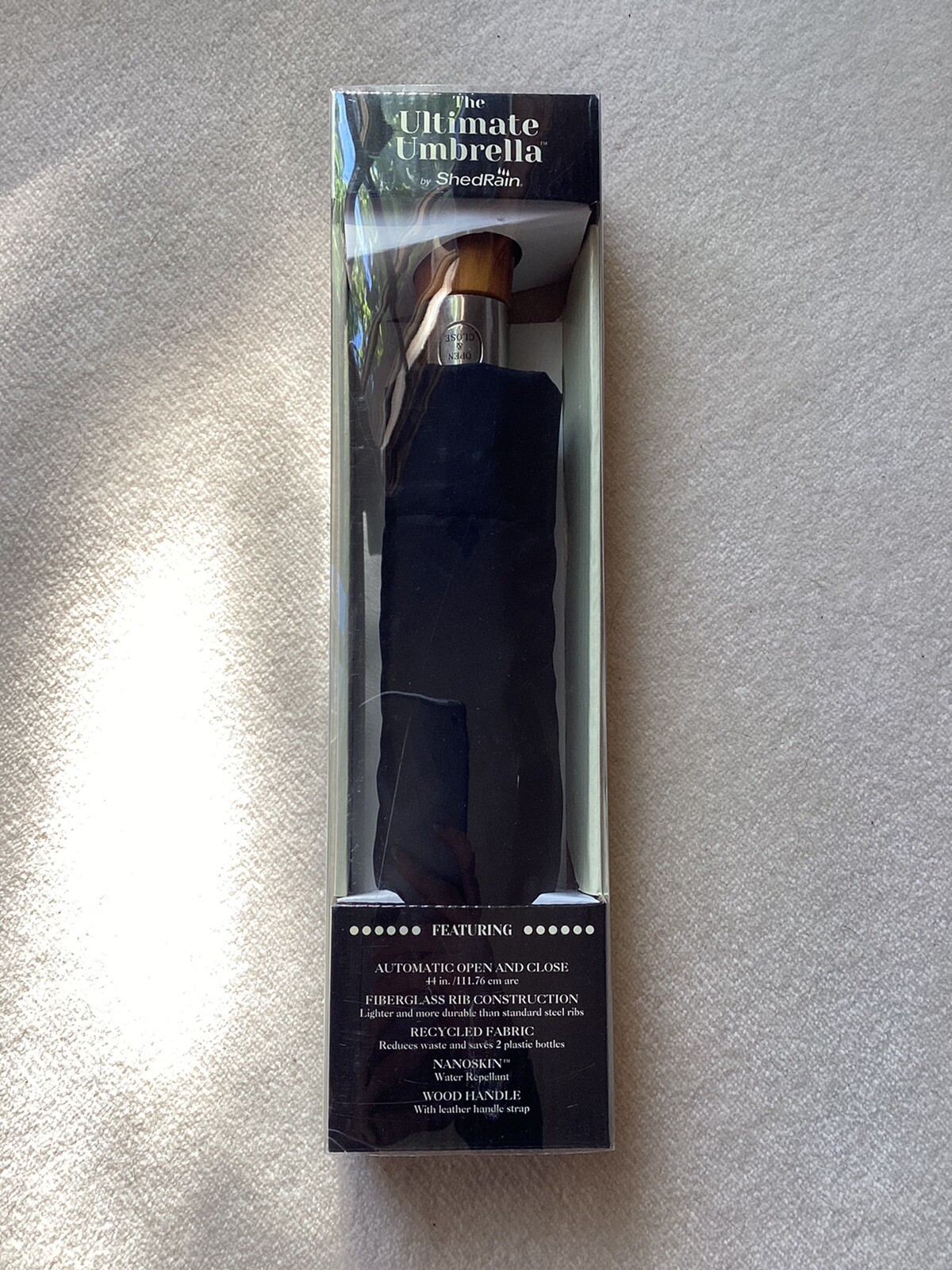 The Ultimate Umbrella By ShedRain- 44in Black With Wood Handle, BN